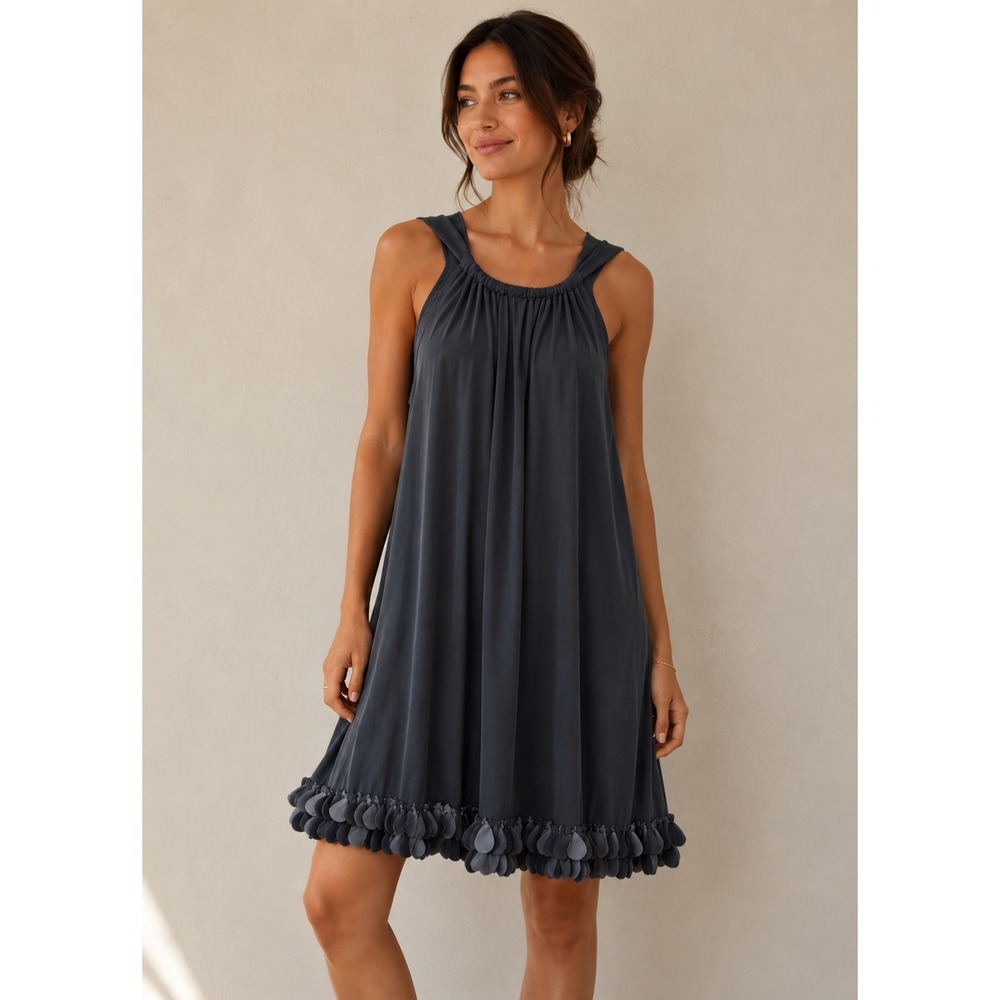 Forever 21 Charcoal‎ Gray Sleeveless Midi Dress with Petal Trim